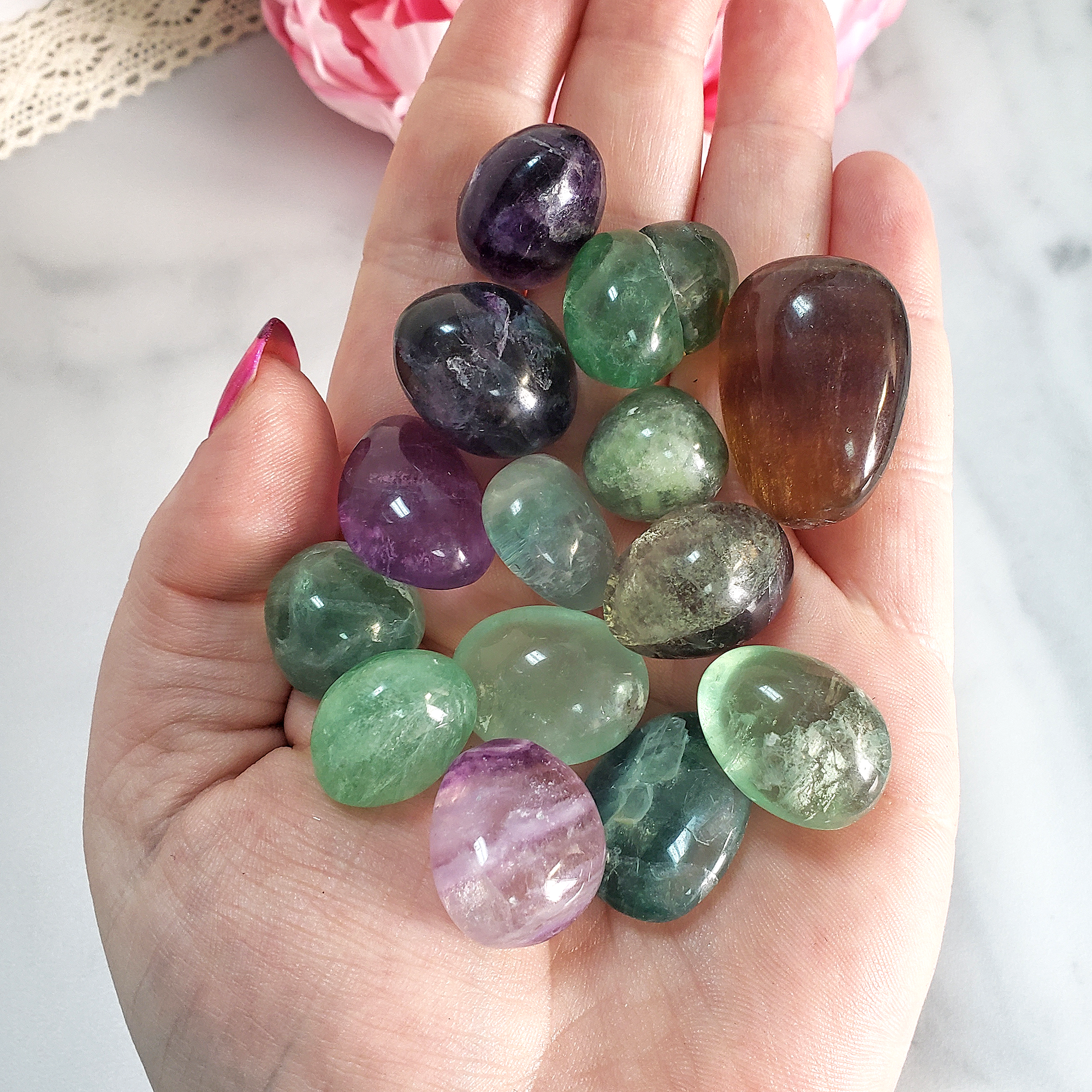 Fluorite Crystal Natural Gemstone Tumbled Stone | High Quality - Handful of Gemmy Fluorite Tumbled Crystals