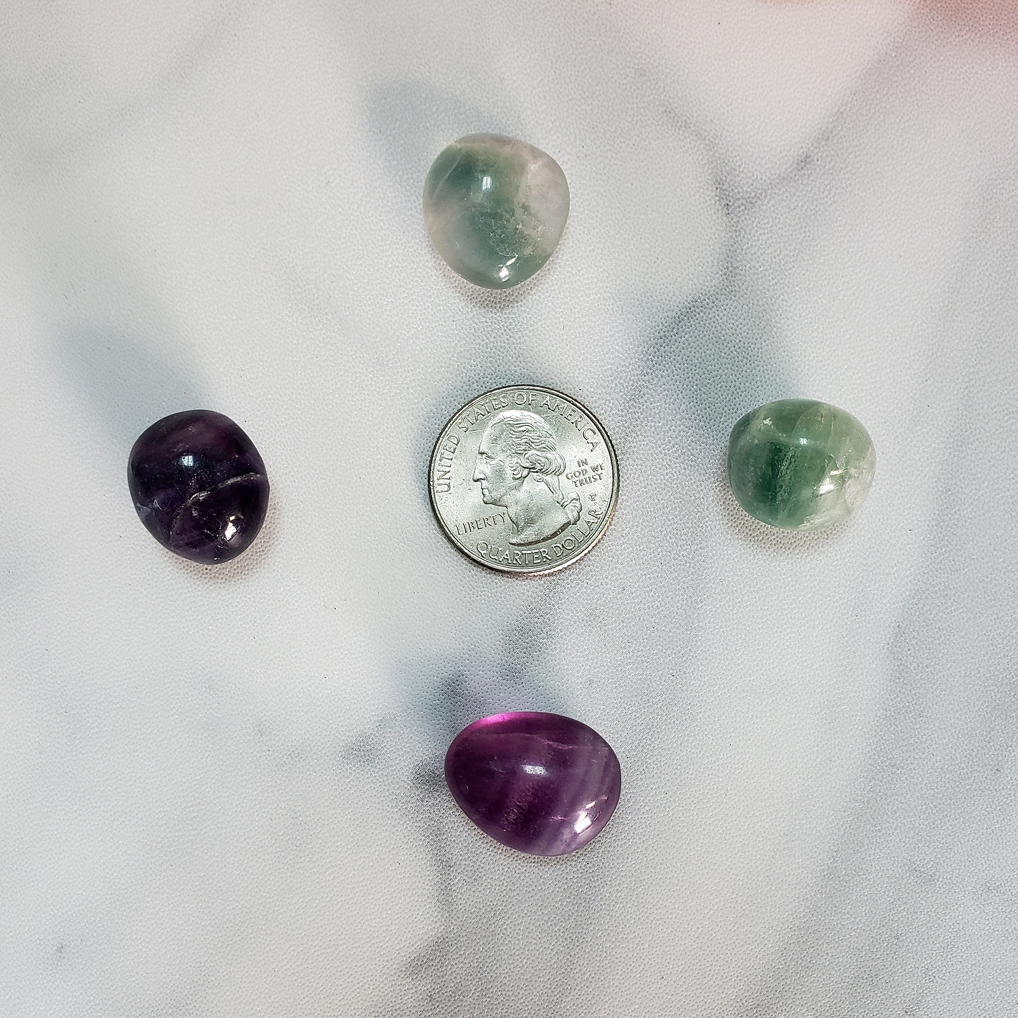 Fluorite Crystal Natural Gemstone Tumbled Stone | High Quality - Size Comparison