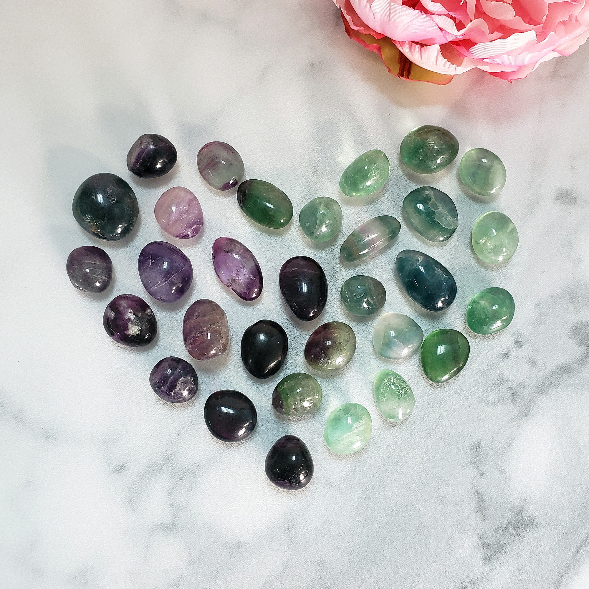Fluorite Crystal Natural Gemstone Tumbled Stone | High Quality - Fluorite Stones in the Shape of a Heart