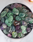 Fluorite Crystal Natural Gemstone Tumbled Stone | High Quality - AAA Grade Rainbow Fluorite in a Black Ceramic Dish