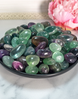 Fluorite Crystal Natural Gemstone Tumbled Stone | High Quality - AAA Grade Fluorite in Black Ceramic Bowl