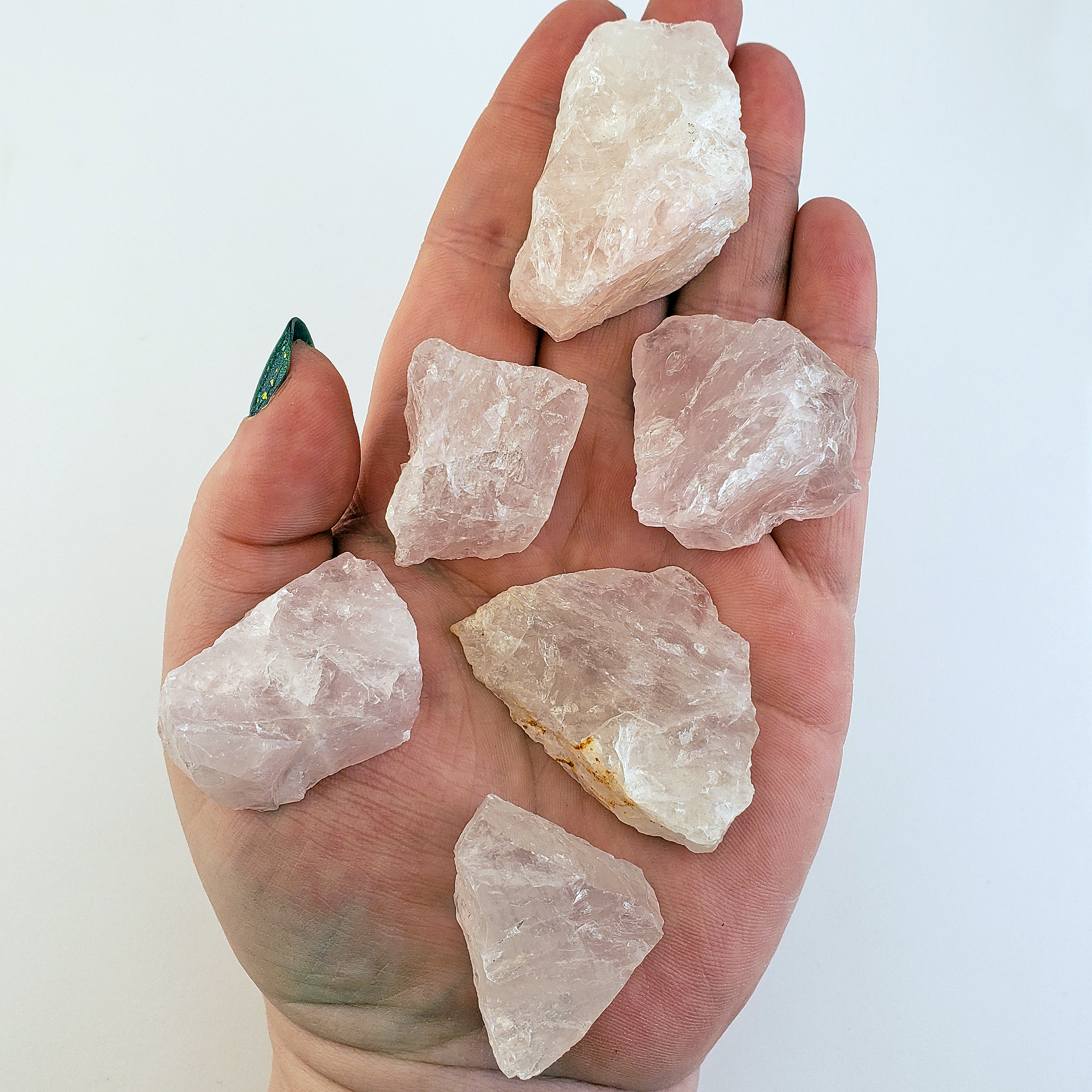 Rose Quartz Raw Crystal Rough Gemstone - Small One Stone - In Hand, White Background