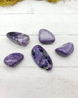 charoite stone pieces on display