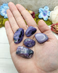 charoite stone pieces in hand