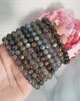 Labradorite Crystal Natural Gemstone 7-8mm Bead Bracelet - Multiple Bracelets for Comparison
