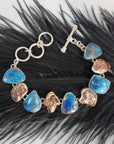 Unique Alunite Dyed Gemstone & Copper Nugget 925 Sterling Silver Bracelet with Toggle Clasp - 3