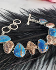Unique Alunite Dyed Gemstone & Copper Nugget 925 Sterling Silver Bracelet with Toggle Clasp