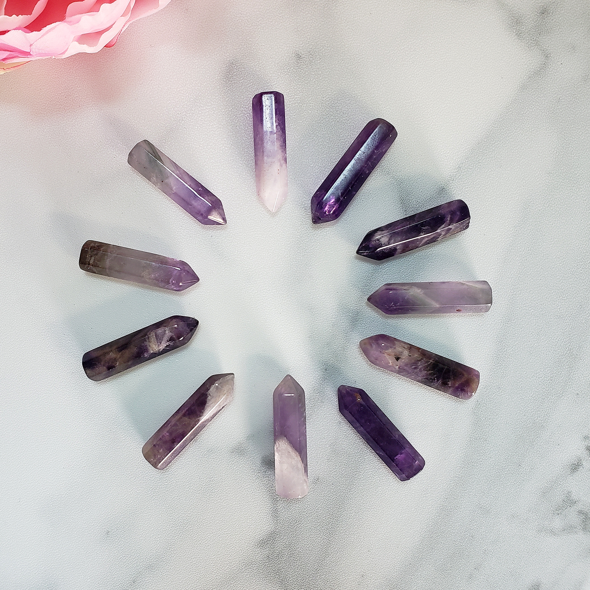 Amethyst Crystal Natural Gemstone Tower Point | MINI - Crystal Grid Amethyst Points in a Circle