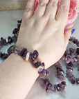 Amethyst Crystal Natural Gemstone Nugget Bead Bracelet - On Wrist