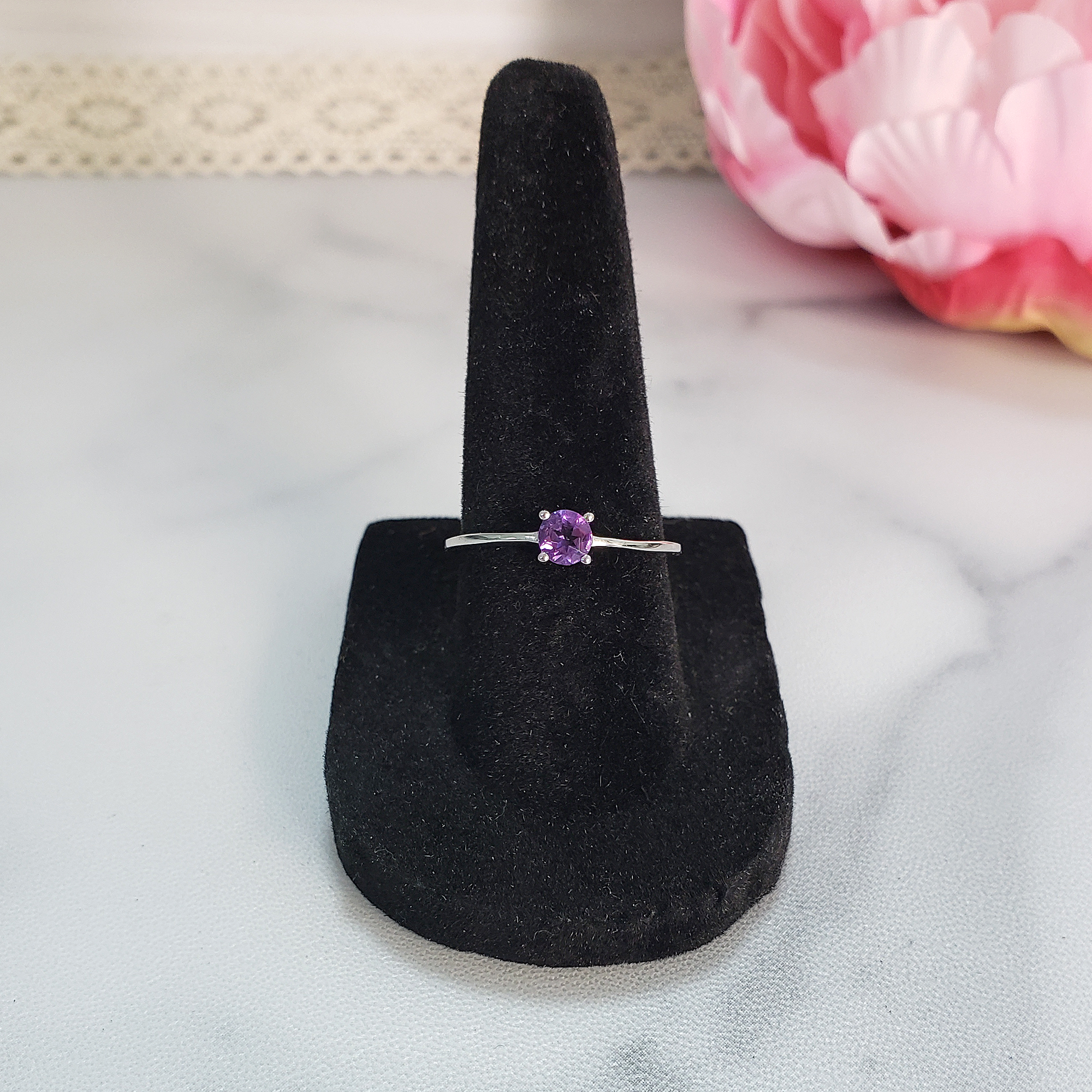 Amethyst Crystal Natural Gemstone Sterling Silver Ring - Laurette