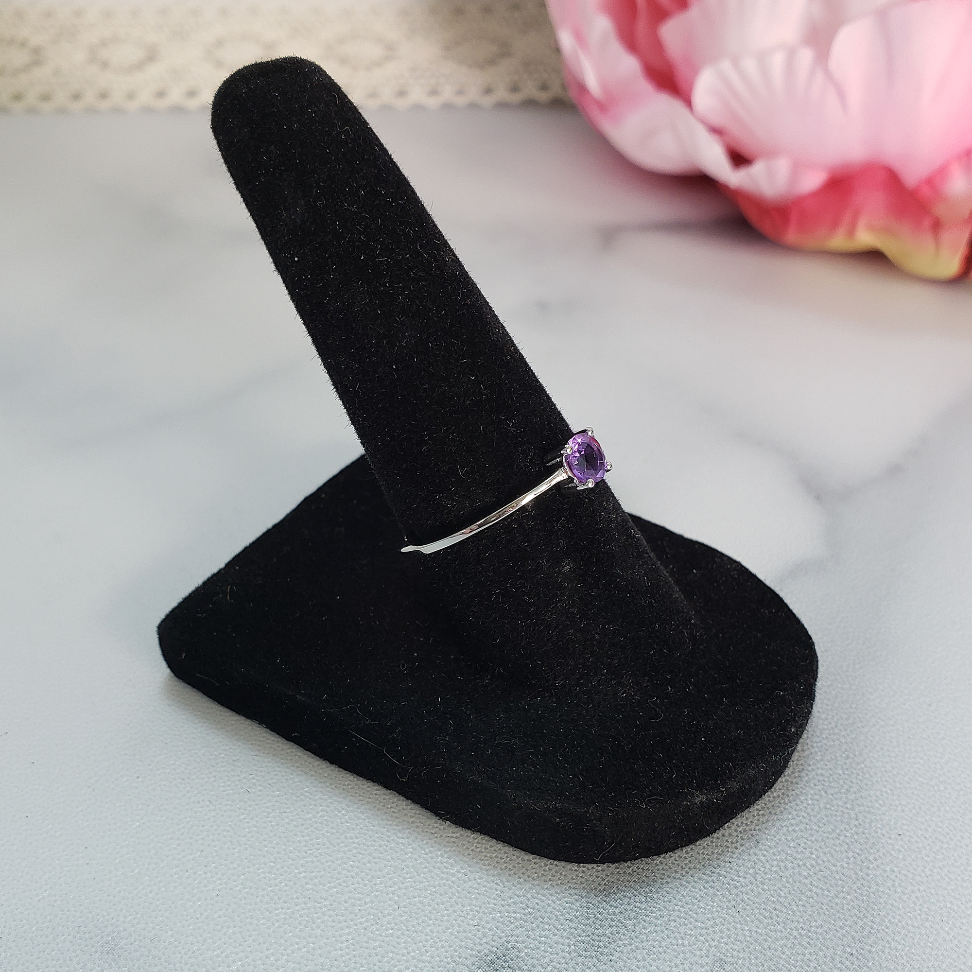 Amethyst Crystal Natural Gemstone Sterling Silver Ring - Laurette - Amethyst Ring on Form