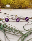 Amethyst Crystal Natural Gemstone Sterling Silver Ring - Laurette - Group of Amethyst Gemstone Rings