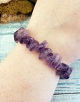 Amethyst Crystal Nugget Stretch Bracelet - On Wrist