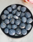 Anhydrite Angelite Crystal Natural Gemstone Tumbled Stone - in Black Ceramic Dish