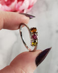 Green Tourmaline, Pink Tourmaline, & Orange-Yellow Tourmaline Crystal Natural Gemstone 925 Sterling Silver Ring | Size 10 - 3