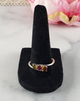 Green Tourmaline, Pink Tourmaline, & Orange-Yellow Tourmaline Crystal Natural Gemstone 925 Sterling Silver Ring | Size 10
