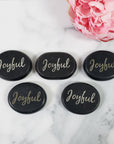 Black Basalt Rock Natural Crystal Etched Affirmation Stone | Joyful - 2
