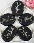 Black Basalt Rock Natural Crystal Etched Affirmation Stone | Joyful - 1