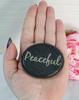Black Basalt Rock Natural Crystal Etched Affirmation Stone | Peaceful - 2