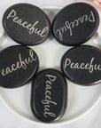 Black Basalt Rock Natural Crystal Etched Affirmation Stone | Peaceful - 3
