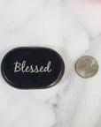 Black Basalt Rock Natural Crystal Etched Affirmation Stone | Blessed - 3