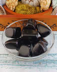 Black Obsidian Natural Tumbled Stone - One Stone - In Glass Bowl