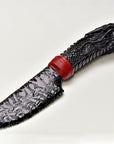 Obsidian Gemstone Blade Knife With Carved Bone Dragon Handle