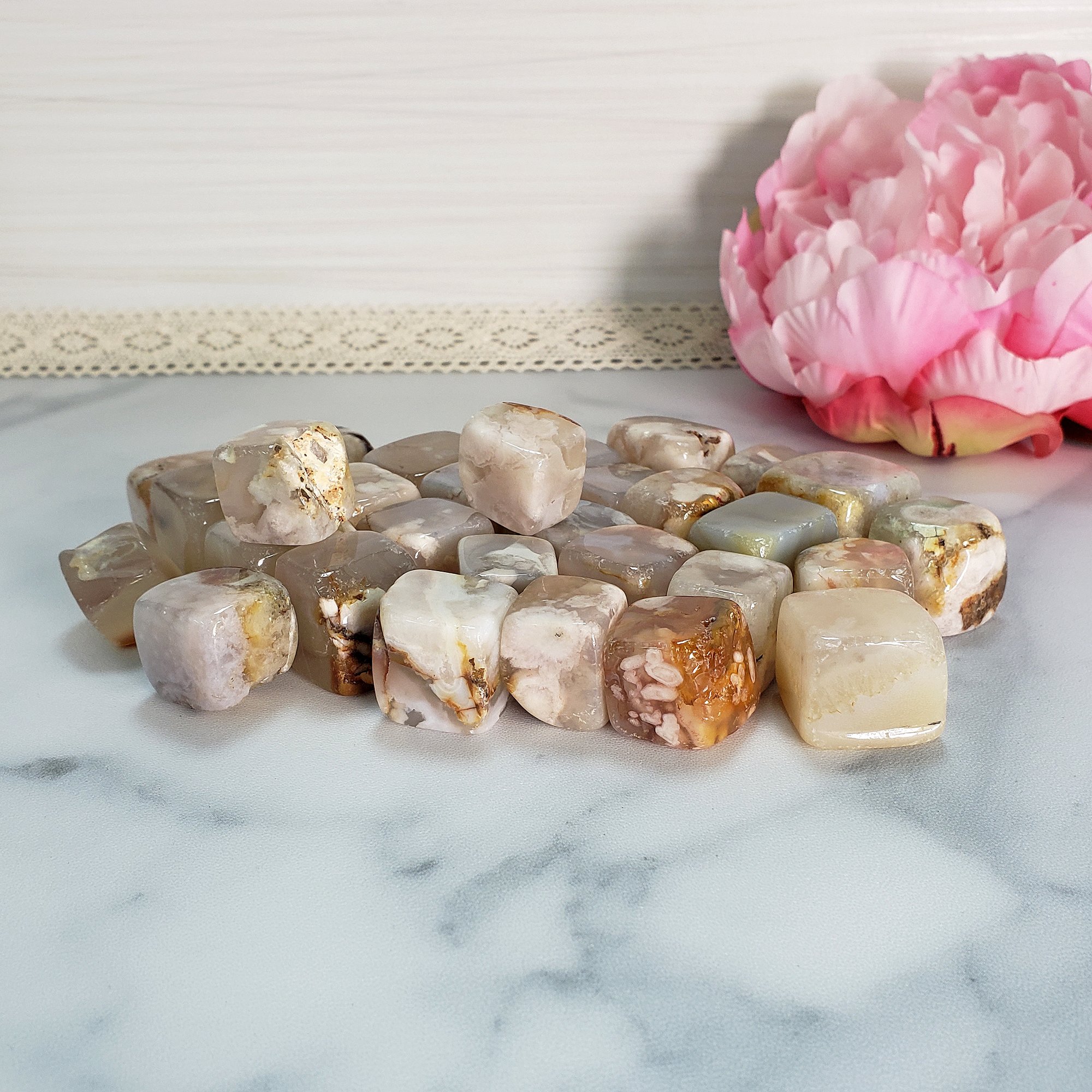 Cherry Blossom Flower Agate Chalcedony Natural Gemstone Tumbled Crystal - It&#39;s All About the Cubes