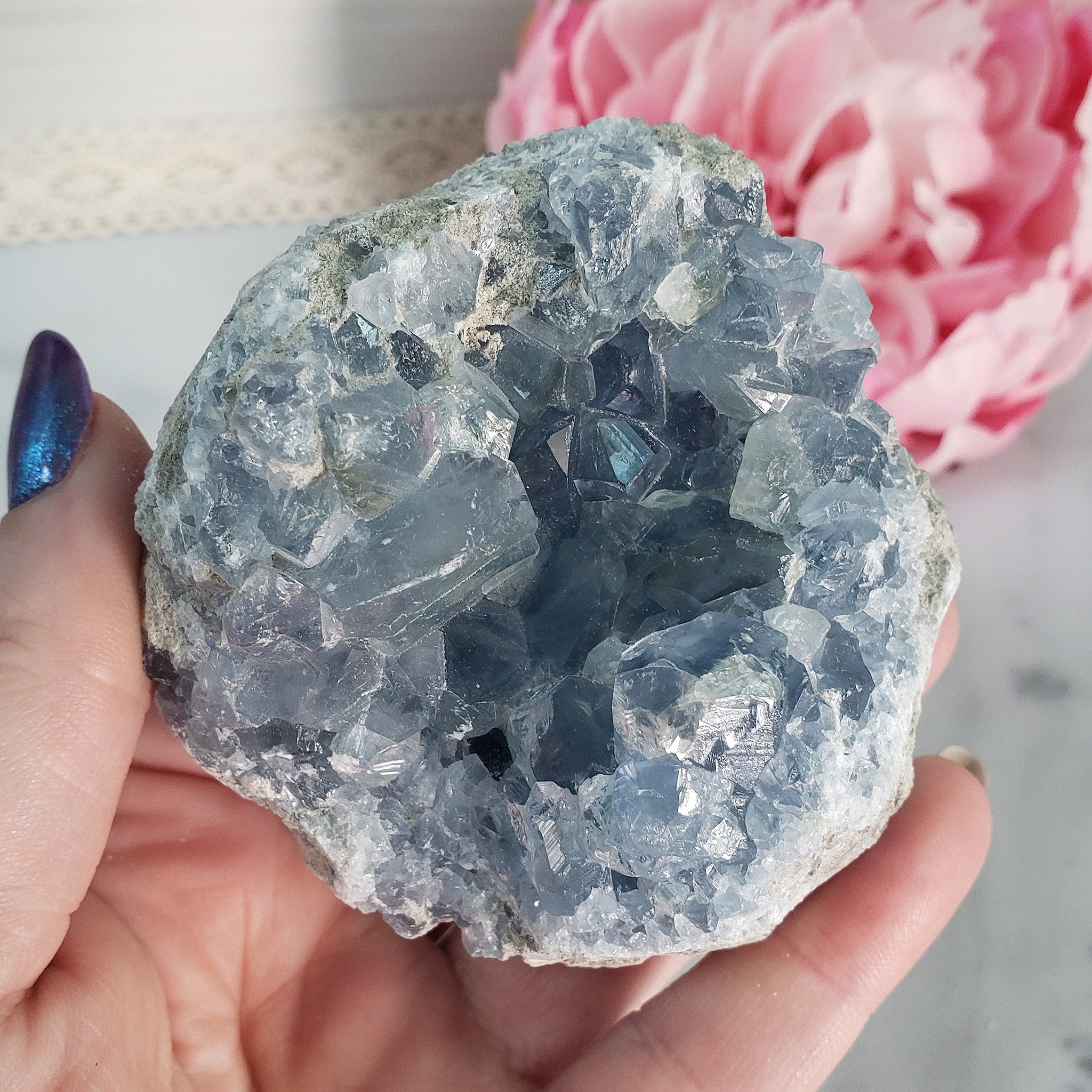 Unique Celestine Celestite Crystal Cluster Natural Gemstone Geode