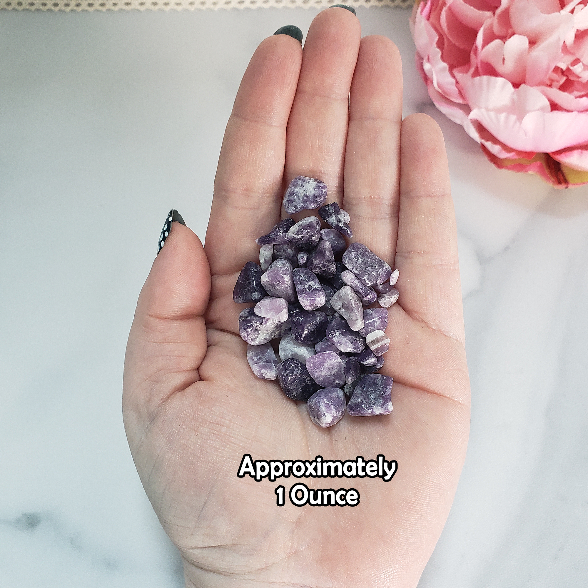 Lepidolite Natural Gemstone Chips By the Ounce - One Ounce of Gemstone Chips in Hand