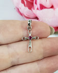 Unique Ruby Crystal Natural Gemstone 925 Sterling Silver Cross Pendant