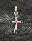 Unique Ruby Crystal Natural Gemstone 925 Sterling Silver Cross Pendant - 1