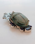 Egyptian Scarab Sterling Silver Pendant with Amethyst & Smoky Quartz