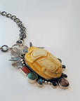 Egyptian Scarab Sterling Silver Bejeweled Necklace