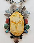 Egyptian Scarab Sterling Silver Bejeweled Necklace