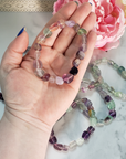 Fluorite Crystal Natural Gemstone Nugget Bead Bracelet - In Hand