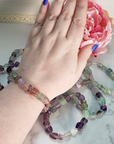 Fluorite Crystal Natural Gemstone Nugget Bead Bracelet - On Wrist