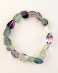 Fluorite Crystal Natural Gemstone Nugget Bead Bracelet - White Background