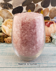 Rose Quartz Freeform Tumbled Crystal Chips - By the Ounce - 32 Ounces of Gemstone Chips in Glass Cup