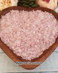 Rose Quartz Freeform Tumbled Crystal Chips - By the Ounce - 32 Ounces Gemstone Chips in Wooden Bowl