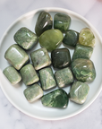 Grossularite | Green Grossular Garnet Crystal Natural Tumbled Stone | Multiple Sizes - In White Ceramic Dish