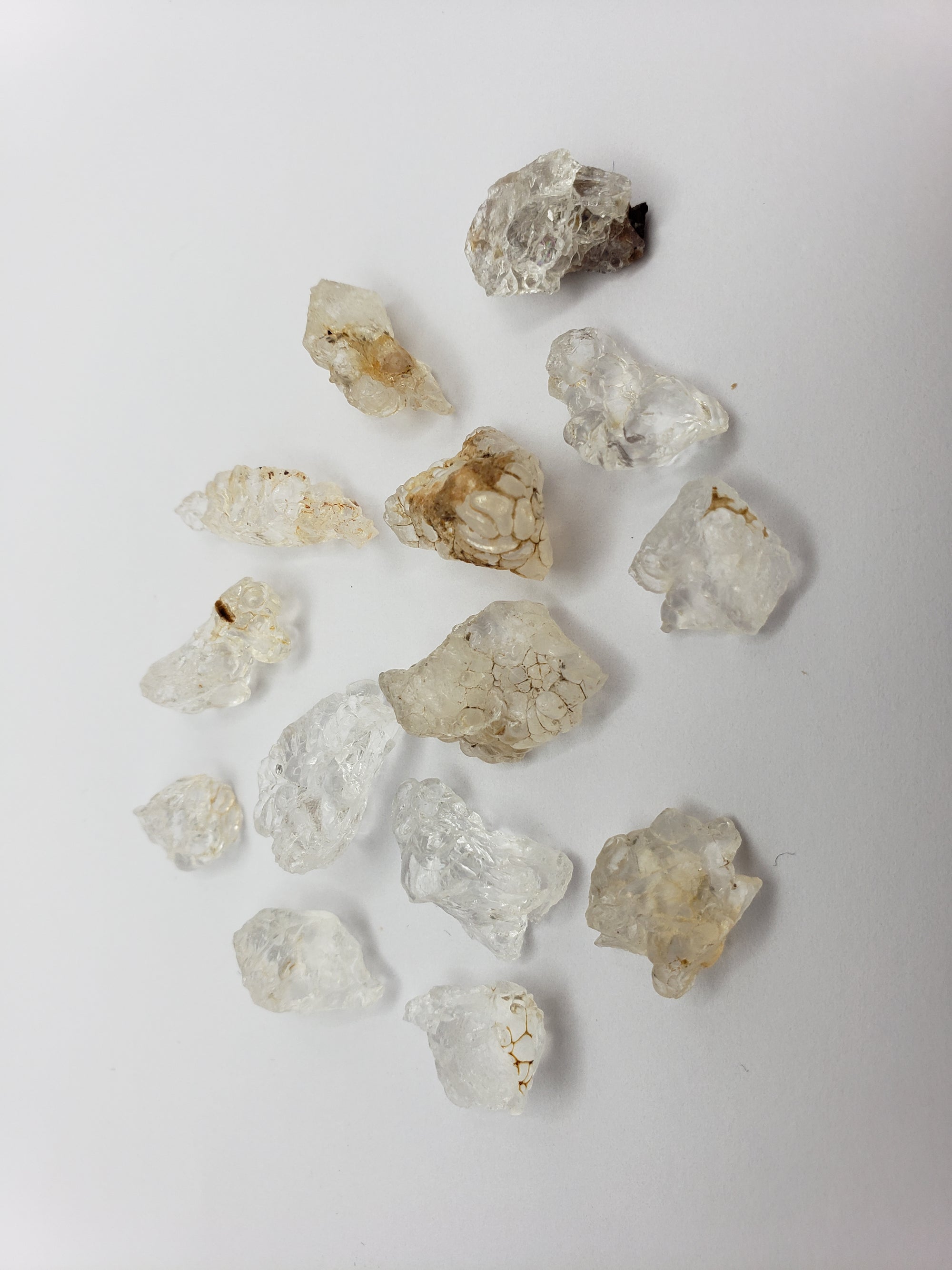 hyalite pieces on white background