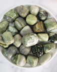 Infinite Serpentine Stone Natural Gemstone Tumbled Crystal - in White Ceramic Dish