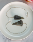 Labradorite Gemstone Polished Pendulum - In White Ceramic Dish