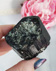 Raw Black Tourmaline Crystal Natural Rough Gemstone with Schist inclusions