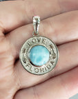 Larimar Stone Blue Pectolite Natural Gemstone 925 Sterling Silver Pendant | Love Florida - 1