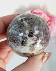 Lepidolite Stone in Milky Quartz Crystal Sphere Natural Gemstone Orb | 50mm - 55mm - 2