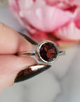 Red Garnet Crystal Natural Gemstone 925 Sterling Silver Ring | Mabel - 1