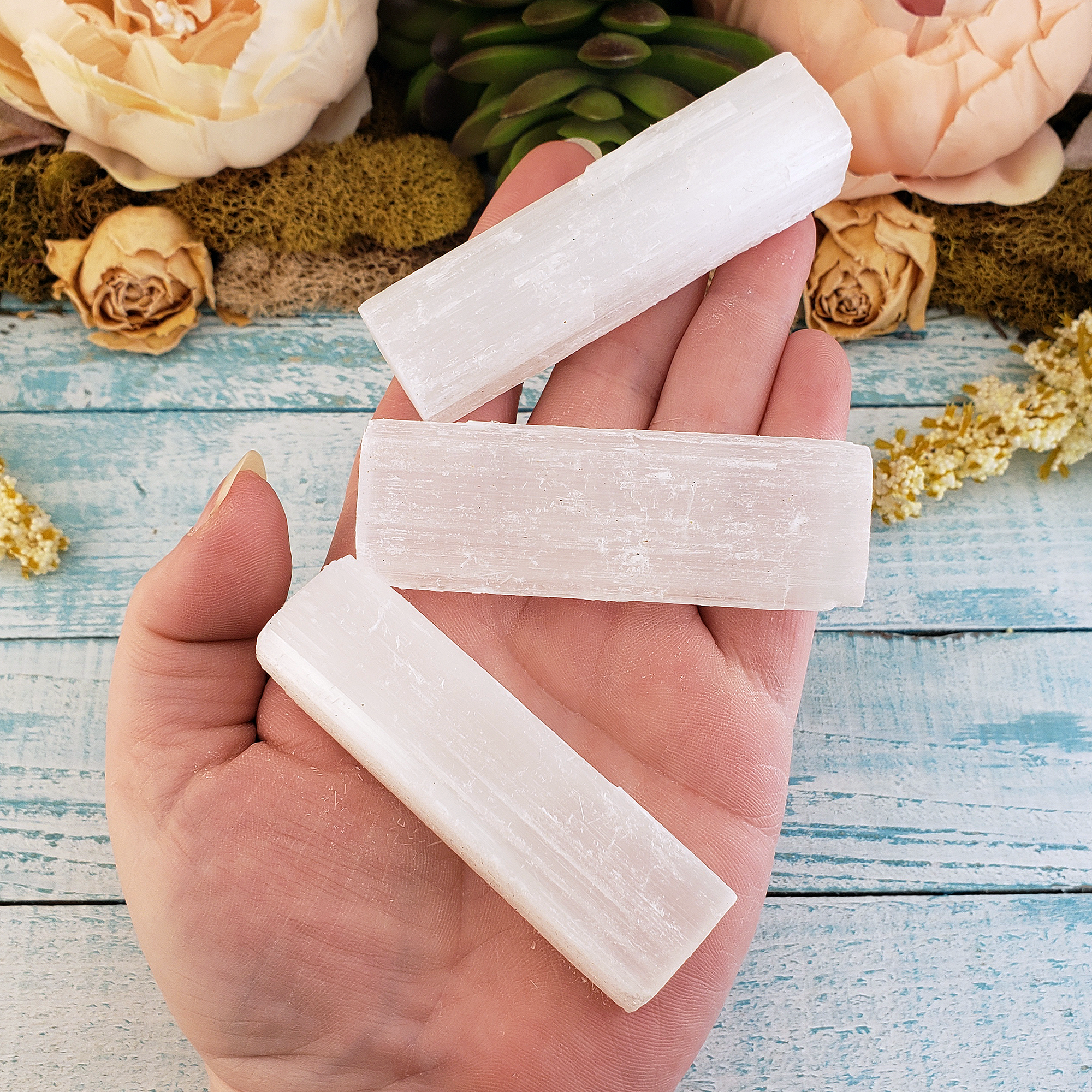 MINI Rough Selenite Crystal Stick - One 2.5 Inch Stick - In Hand