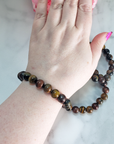 Multi Tigers Eye Crystal Natural Gemstone 10mm Bead Bracelet - On Wrist